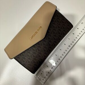 Michael Kors Cream and Brown Wallet with strap